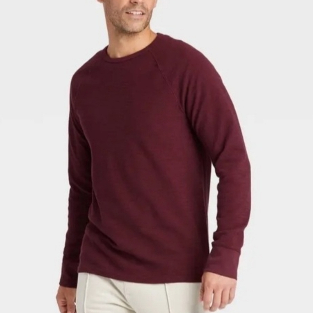 Goodfellow & Co. Deep Red Ribbed Henley Sweater Shirt Mens S